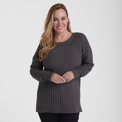 Blocked Rib Side Slit Tunic Sweater
