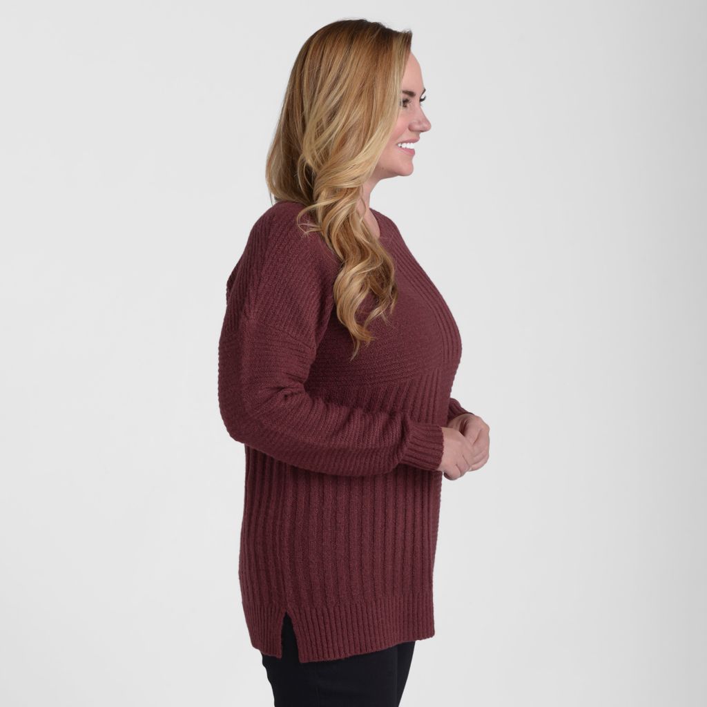 Blocked Rib Side Slit Tunic Sweater