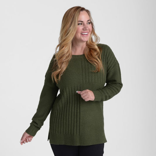 Blocked Rib Side Slit Tunic Sweater