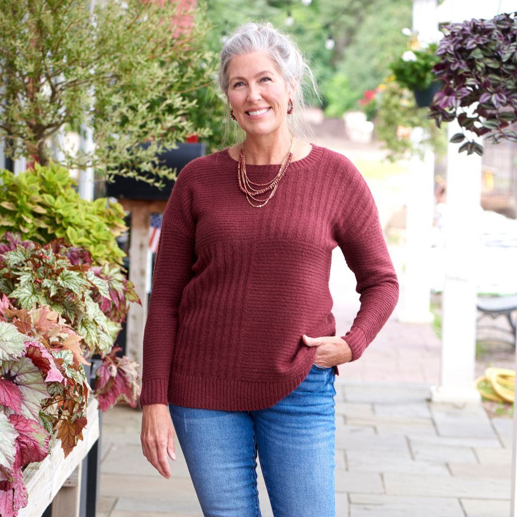 Blocked Rib Side Slit Tunic Sweater