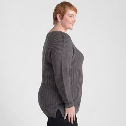 Blocked Rib Side Slit Tunic Sweater