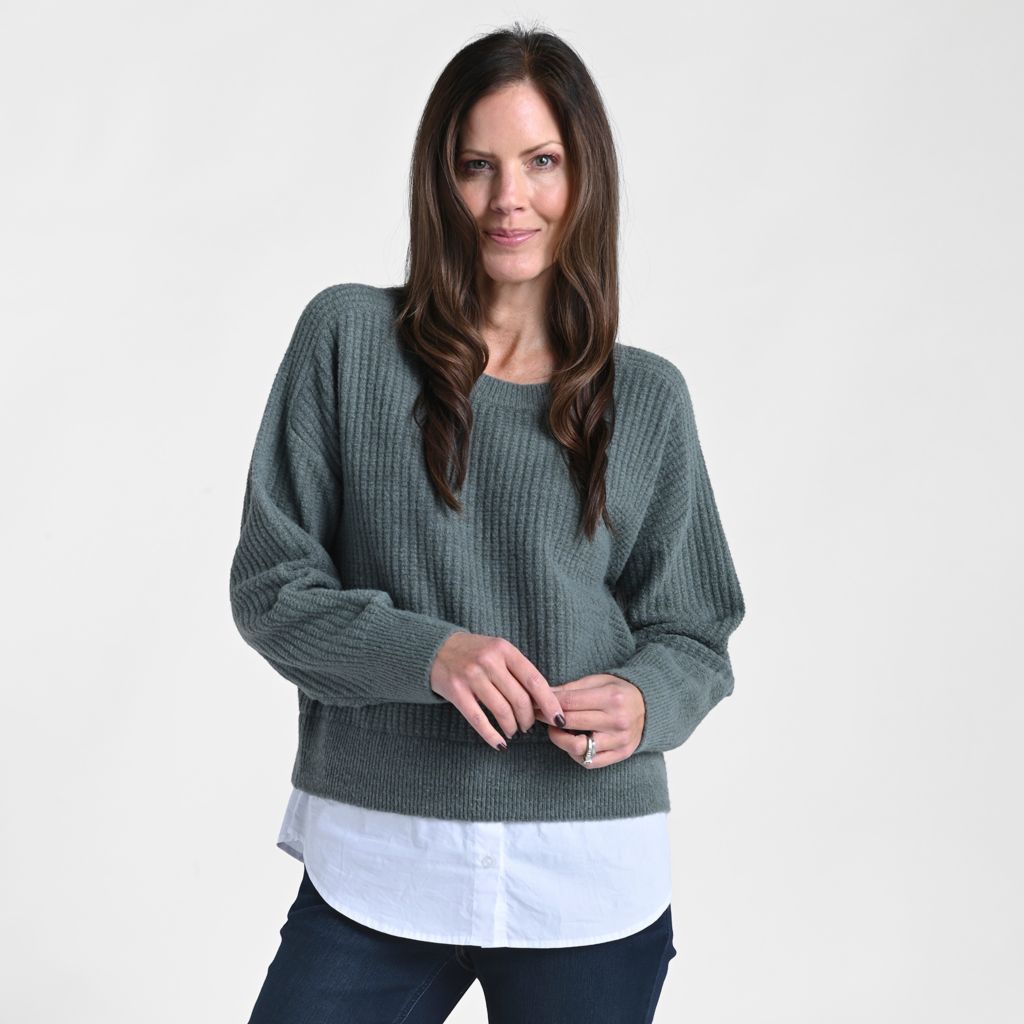 Ribbed Crew Neck Two Fer