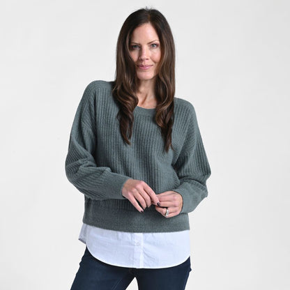 Ribbed Crew Neck Two Fer