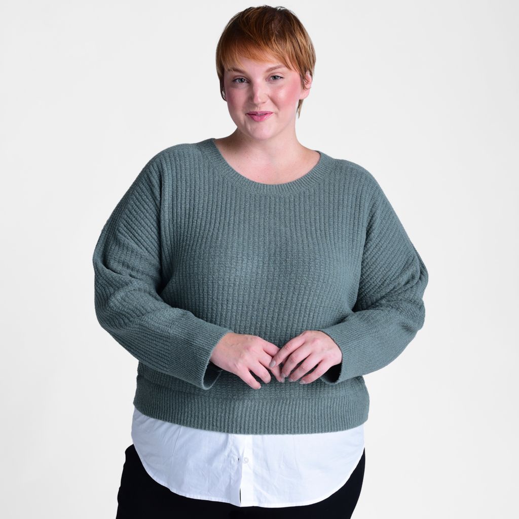 Ribbed Crew Neck Two Fer