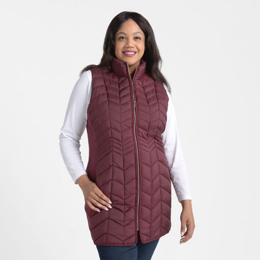 Mock Neck Quilted Long Vest