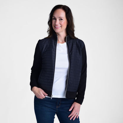 Relaxed Restyled Zip Front Quilted Knit Sleeve Jacket