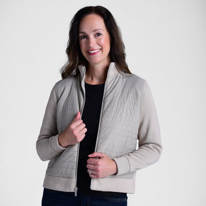 Relaxed Restyled Zip Front Quilted Knit Sleeve Jacket