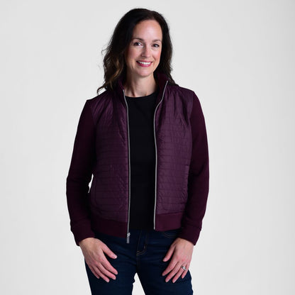 Relaxed Restyled Zip Front Quilted Knit Sleeve Jacket