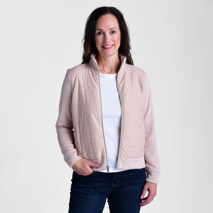 Relaxed Restyled Zip Front Quilted Knit Sleeve Jacket
