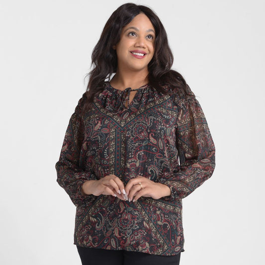 Printed Tie Neck Chiffon Blouse