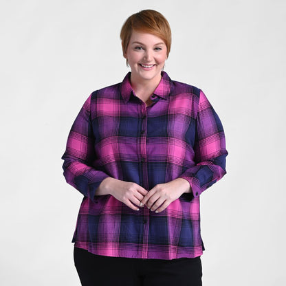 Pleat Back Plaid Button Up