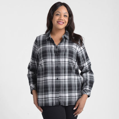 Pleat Back Plaid Button Up