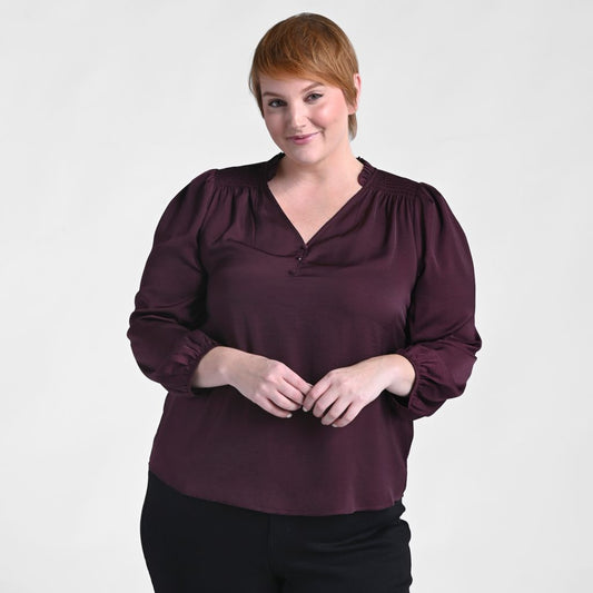Shirred Hammered Satin Blouse