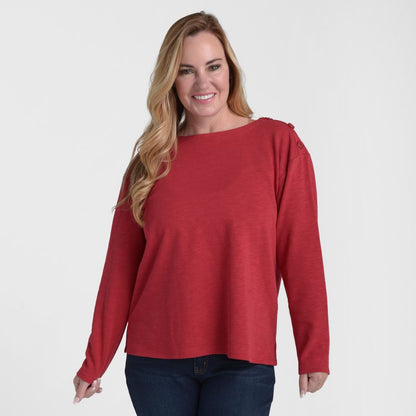 Button Shoulder Long Sleeve Tee