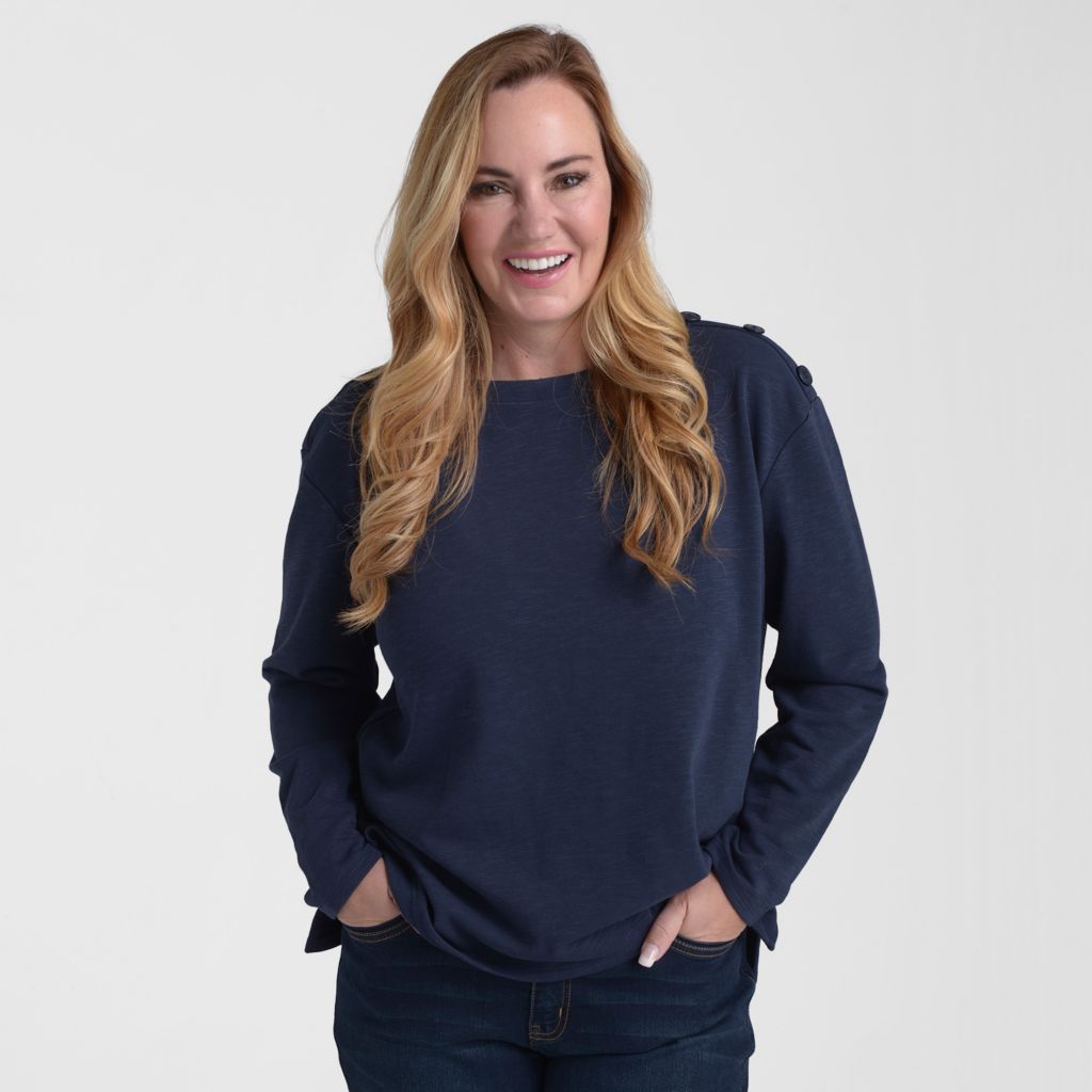 Button Shoulder Long Sleeve Tee