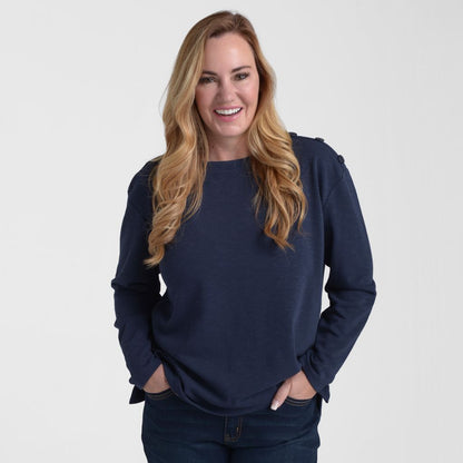 Button Shoulder Long Sleeve Tee