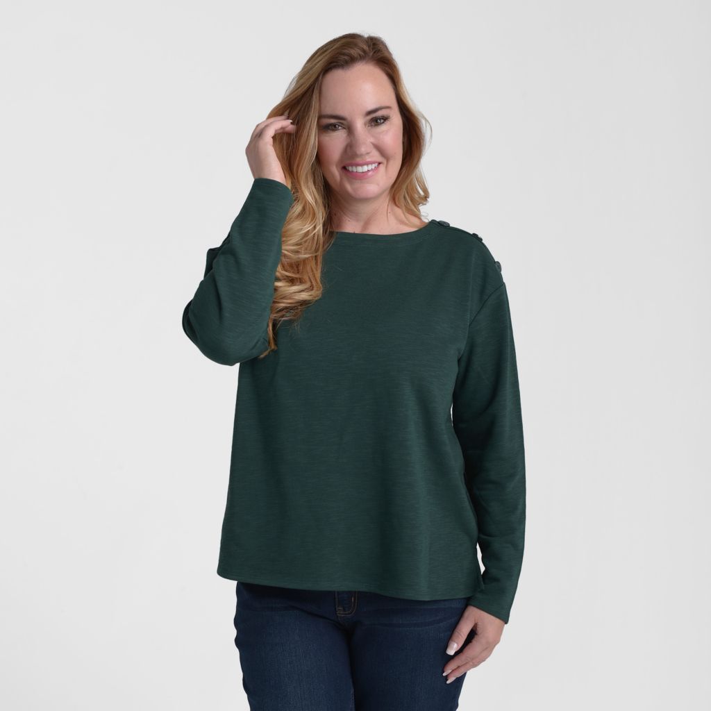 Button Shoulder Long Sleeve Tee