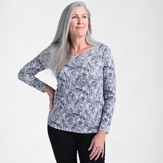 Embellished Swirl Print Long Sleeve Tee