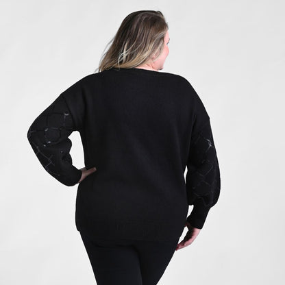 Allover Sequin Patterned Boatneck Sweater