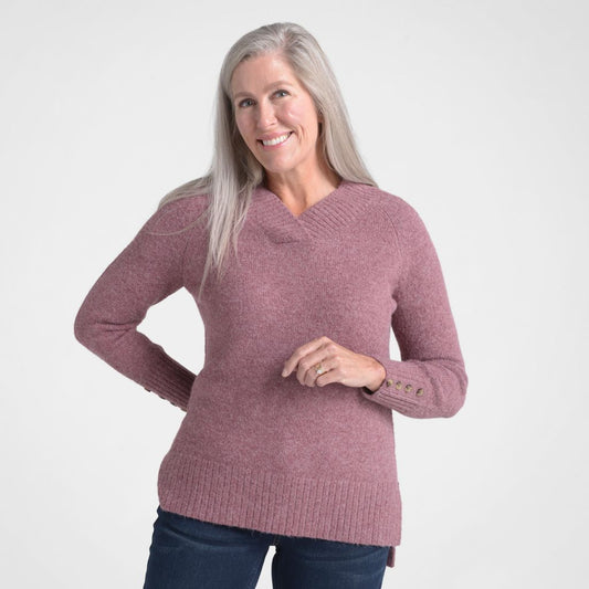 Button Cuff V Neck Sweater