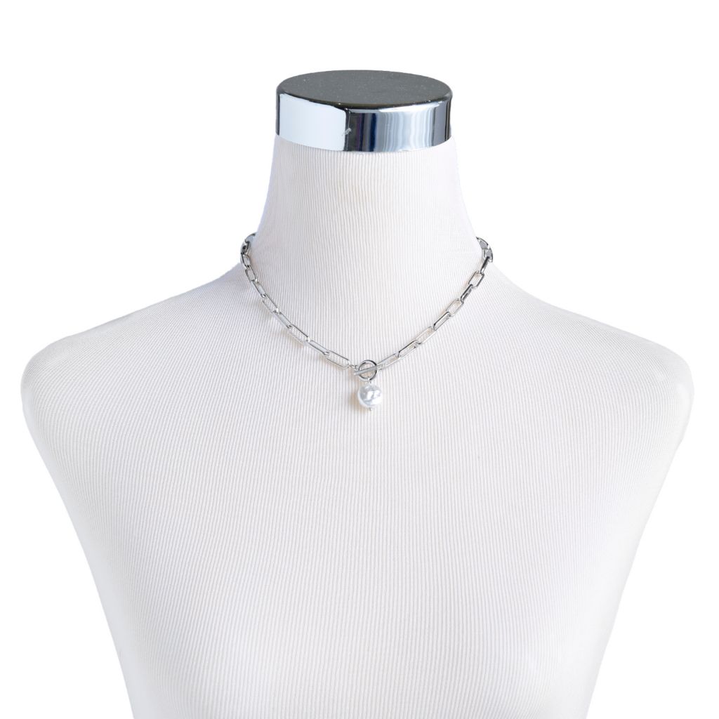 Paperclip Chain Pearl Closure Necklace