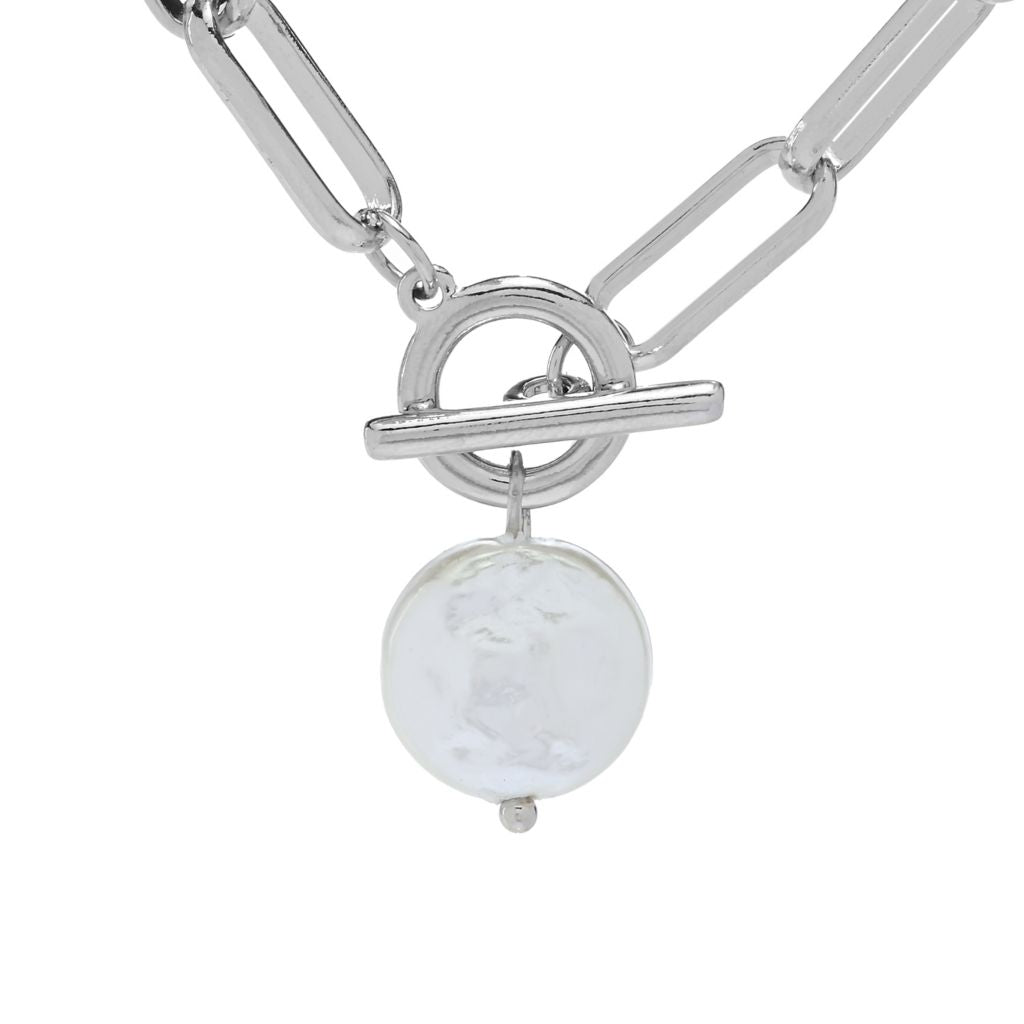 Paperclip Chain Pearl Closure Necklace