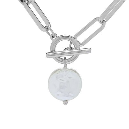 Paperclip Chain Pearl Closure Necklace