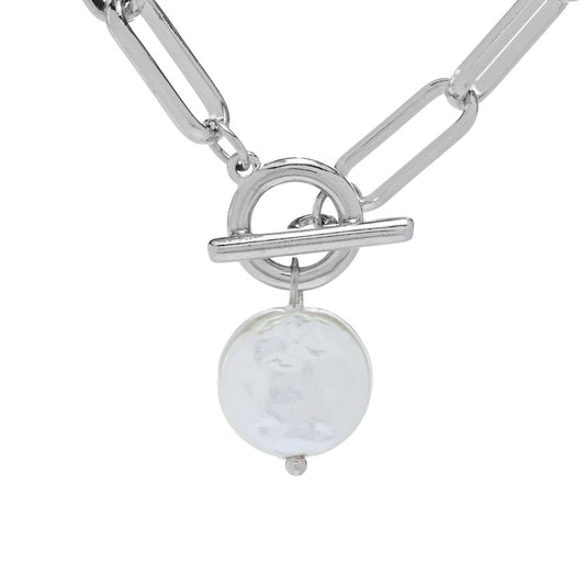 Paperclip Chain Pearl Closure Necklace