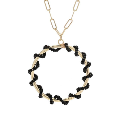 Beaded Textured Hoop Necklace