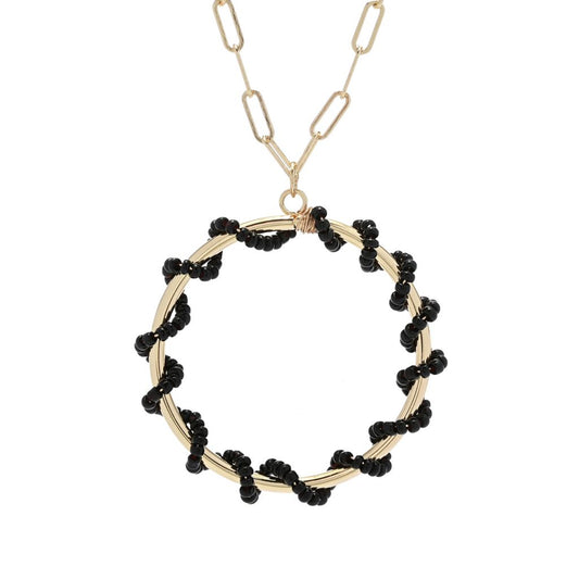Beaded Textured Hoop Necklace