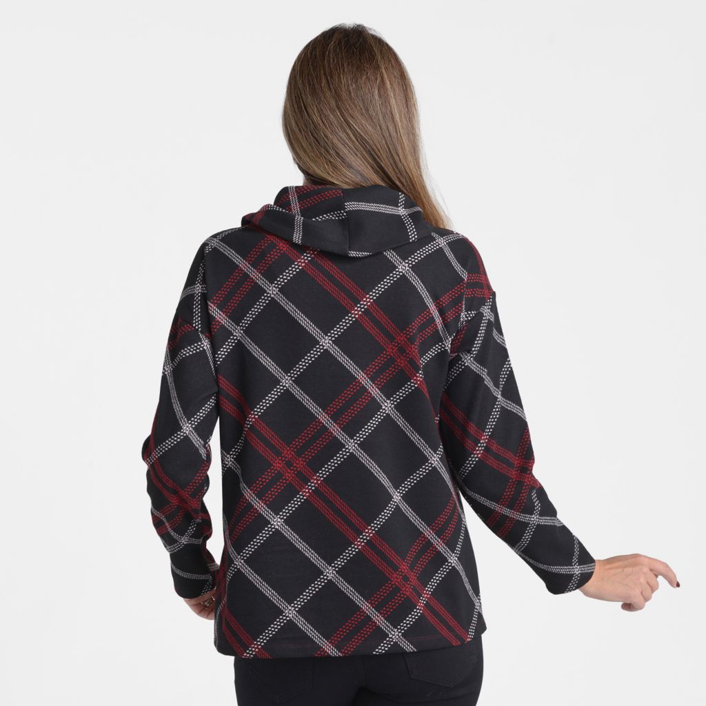 Bias Plaid Cowl Neck Top