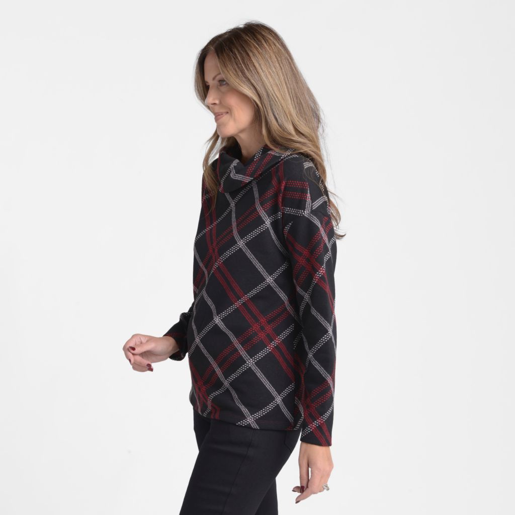 Bias Plaid Cowl Neck Top