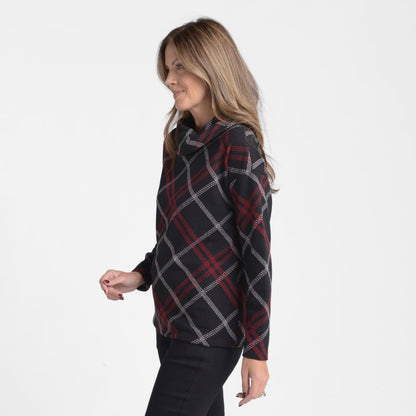 Bias Plaid Cowl Neck Top