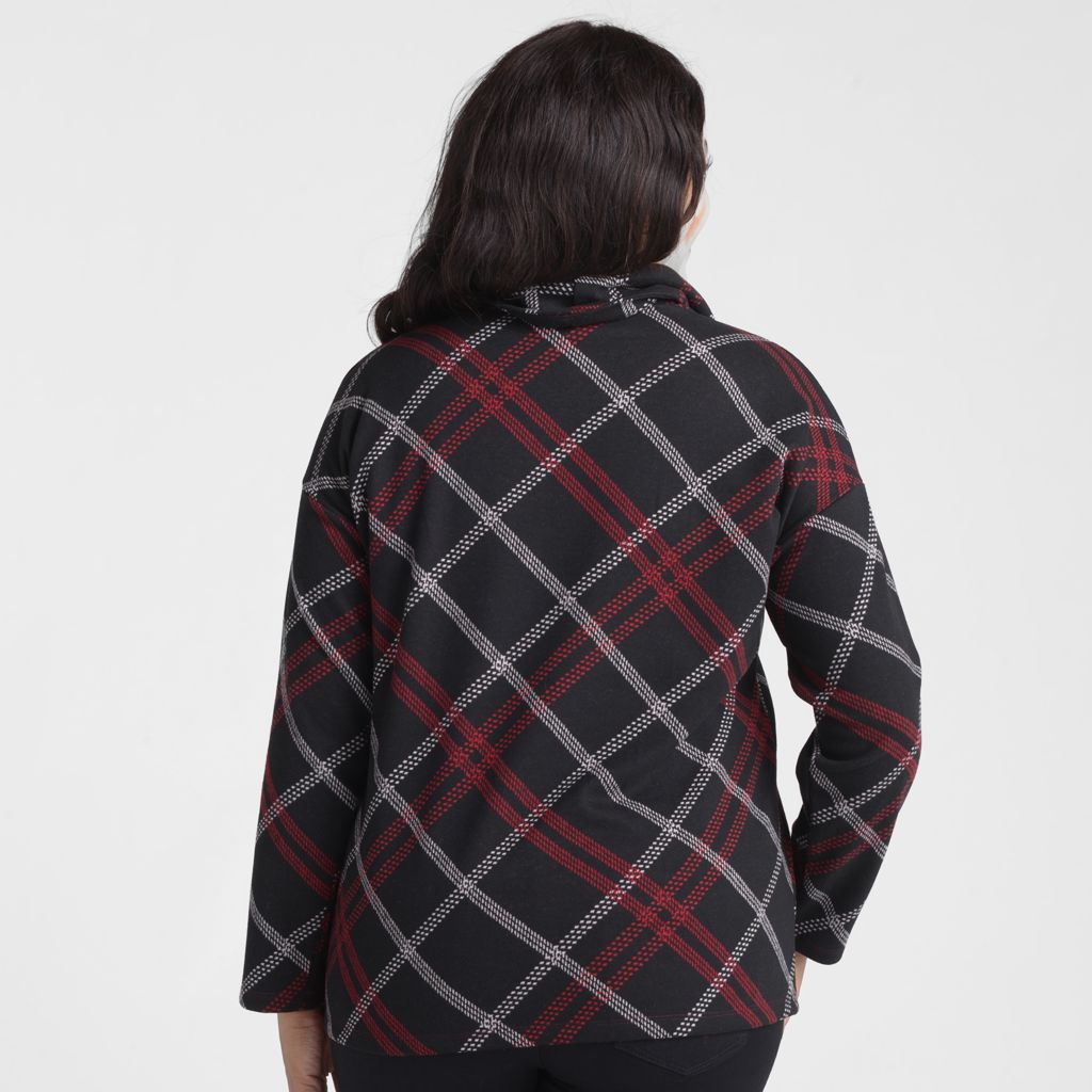 Bias Plaid Cowl Neck Top