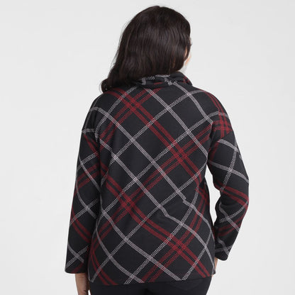 Bias Plaid Cowl Neck Top