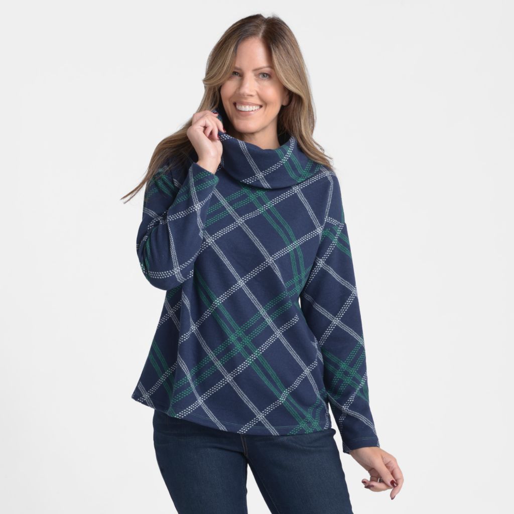 Bias Plaid Cowl Neck Top