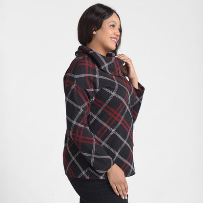 Bias Plaid Cowl Neck Top