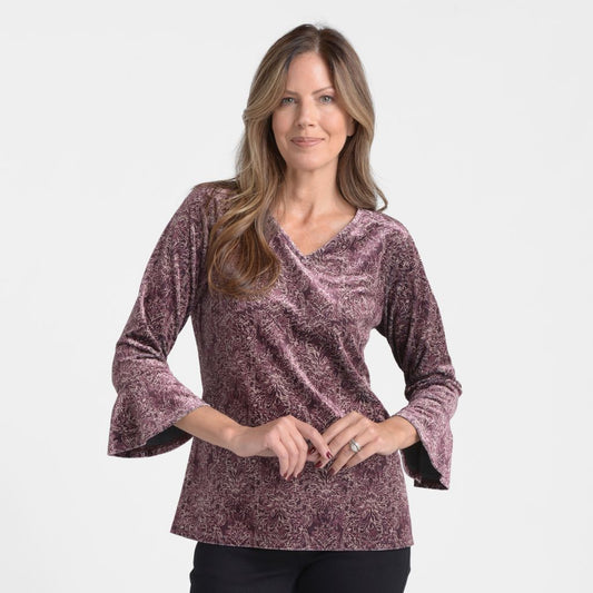 Medallion Print Velour Knit Bell Sleeve Top