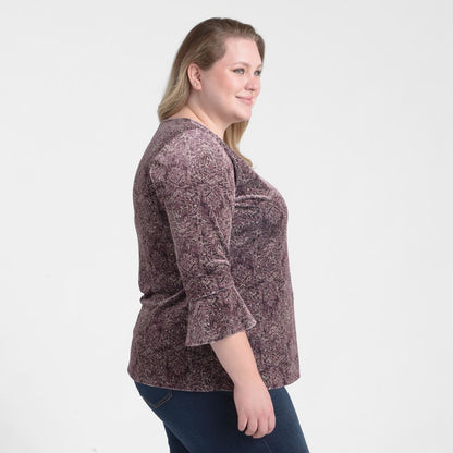 Medallion Print Velour Knit Bell Sleeve Top