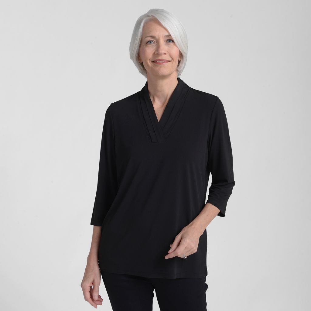Christopher & Banks Pleated V Neck 3/4 Sleeve Top