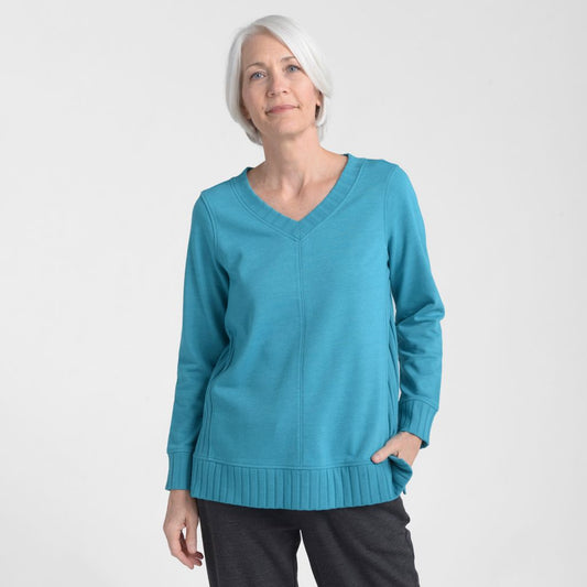 Relaxed Restyled Rib Trim V Neck Top
