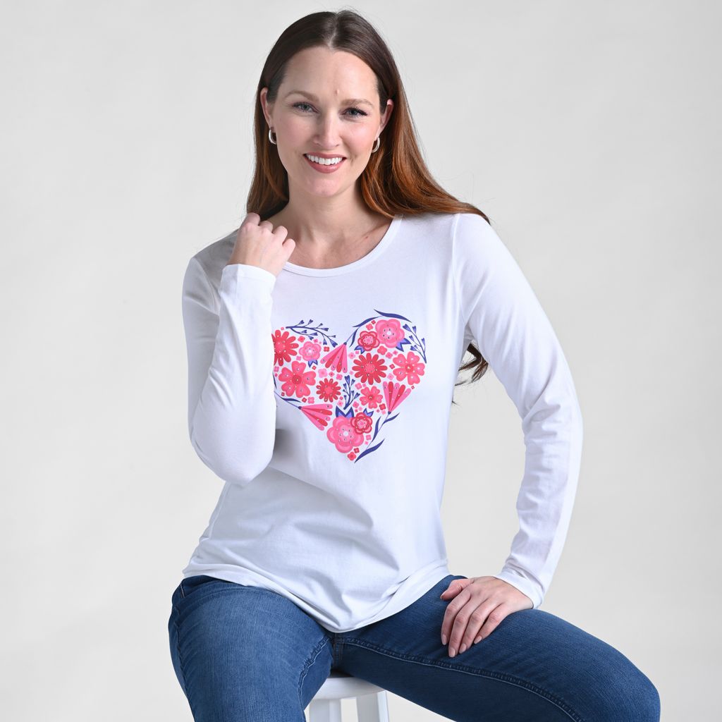 Floral Heart Print Long Sleeve Tee