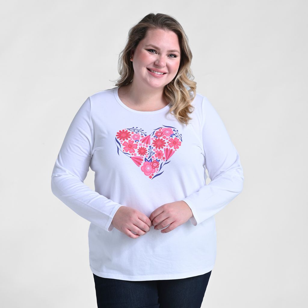Floral Heart Print Long Sleeve Tee
