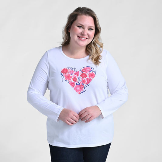 Floral Heart Print Long Sleeve Tee