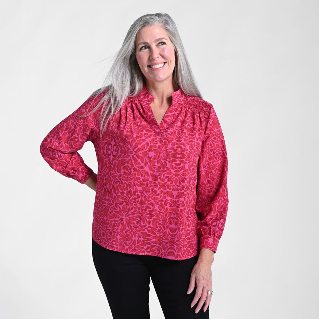 Mandarin Collar Long Sleeve Blouse