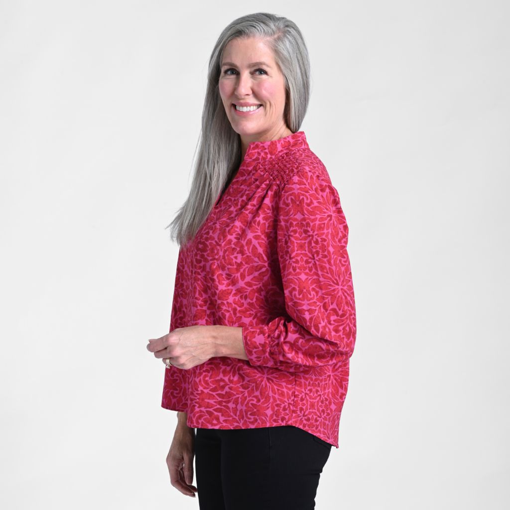 Mandarin Collar Long Sleeve Blouse