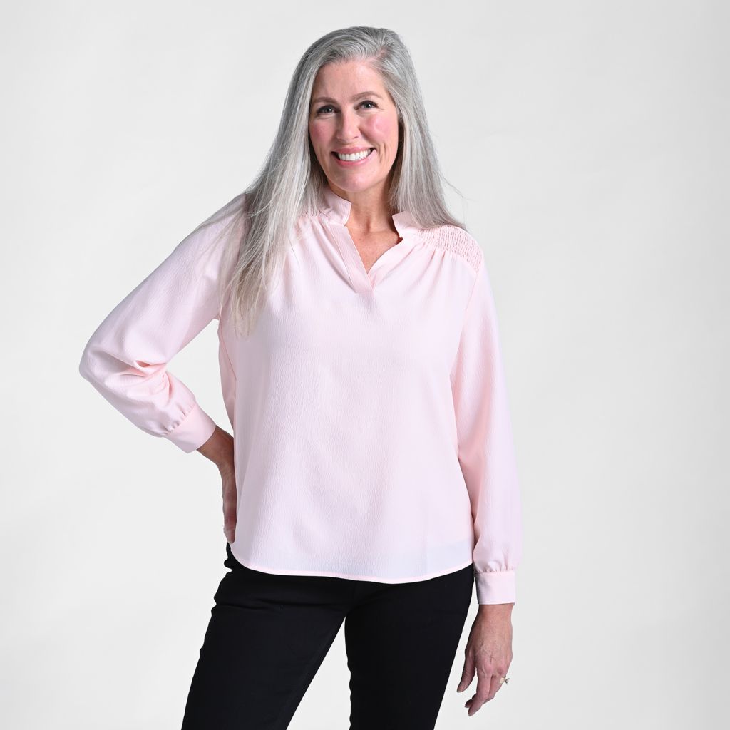 Mandarin Collar Long Sleeve Blouse