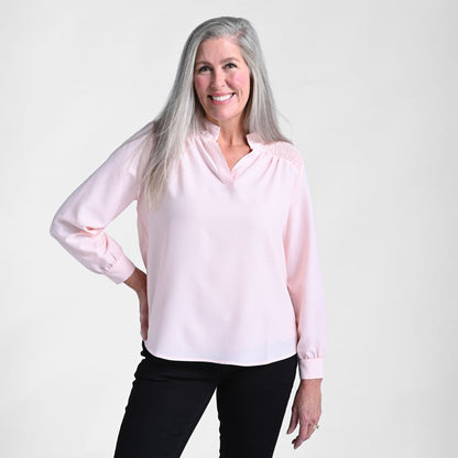 Mandarin Collar Long Sleeve Blouse