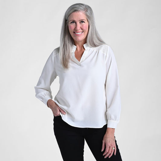 Mandarin Collar Long Sleeve Blouse