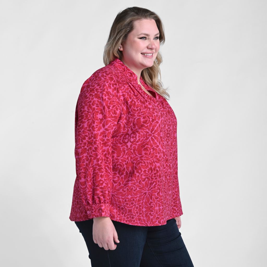 Mandarin Collar Long Sleeve Blouse